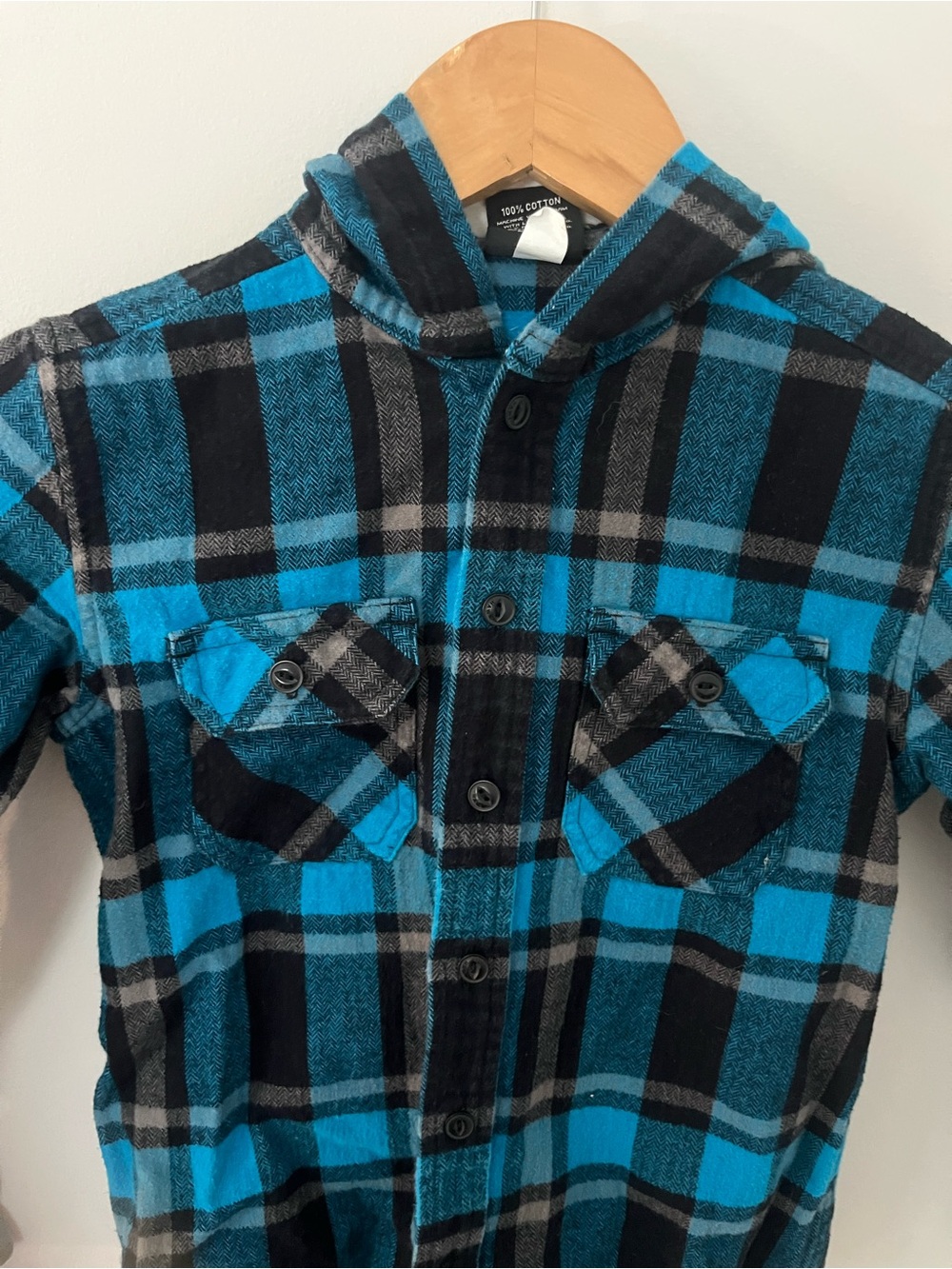 Tony Hawk Black and Blue Plaid Kids Hooded Shirt 5/6